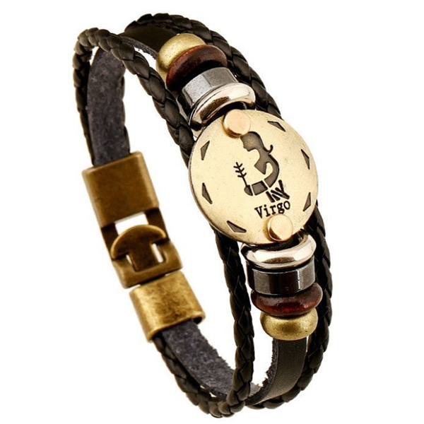 Zodiac Signs Black Gallstone Leather Bracelet - Florence Scovel - 5